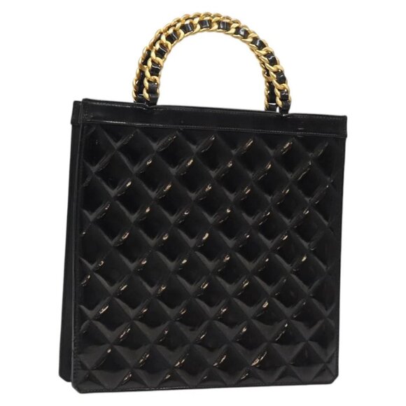 CHANEL Matelasse Chain Hand Bag Enamel Black Gold CC - Picture 1 of 14